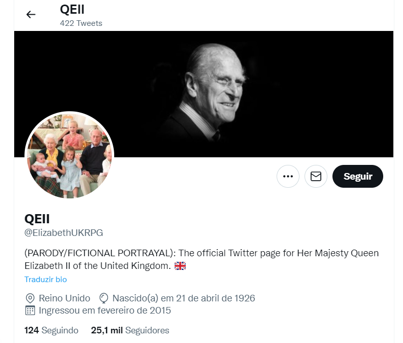 Imagem do perfil oficial da Rainha Elizabeth II no Twitter.